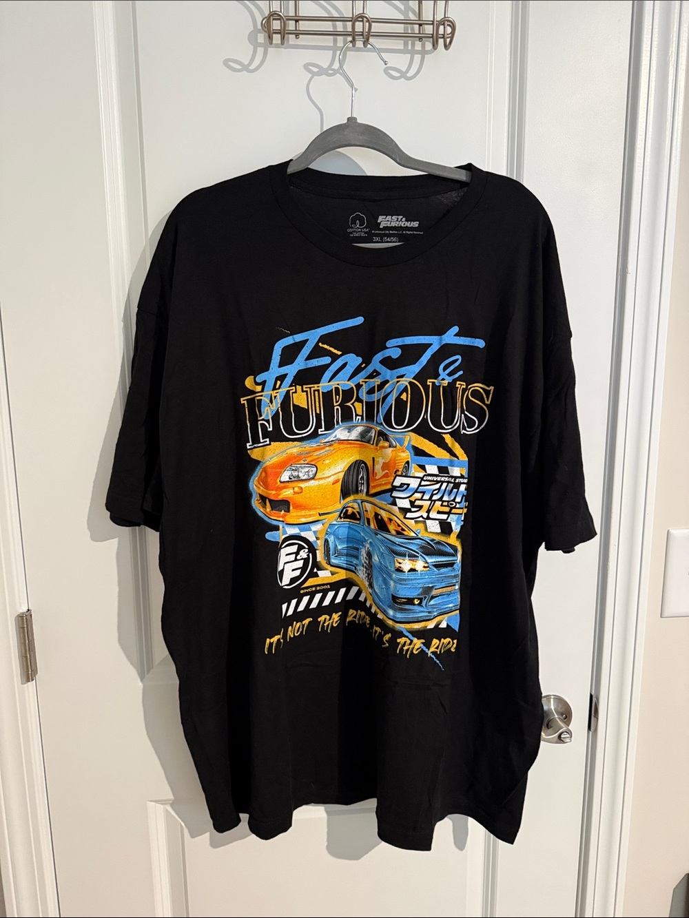Y2k Fast & Furious Graphic Tee - Black with Blue & Yellow Cars
